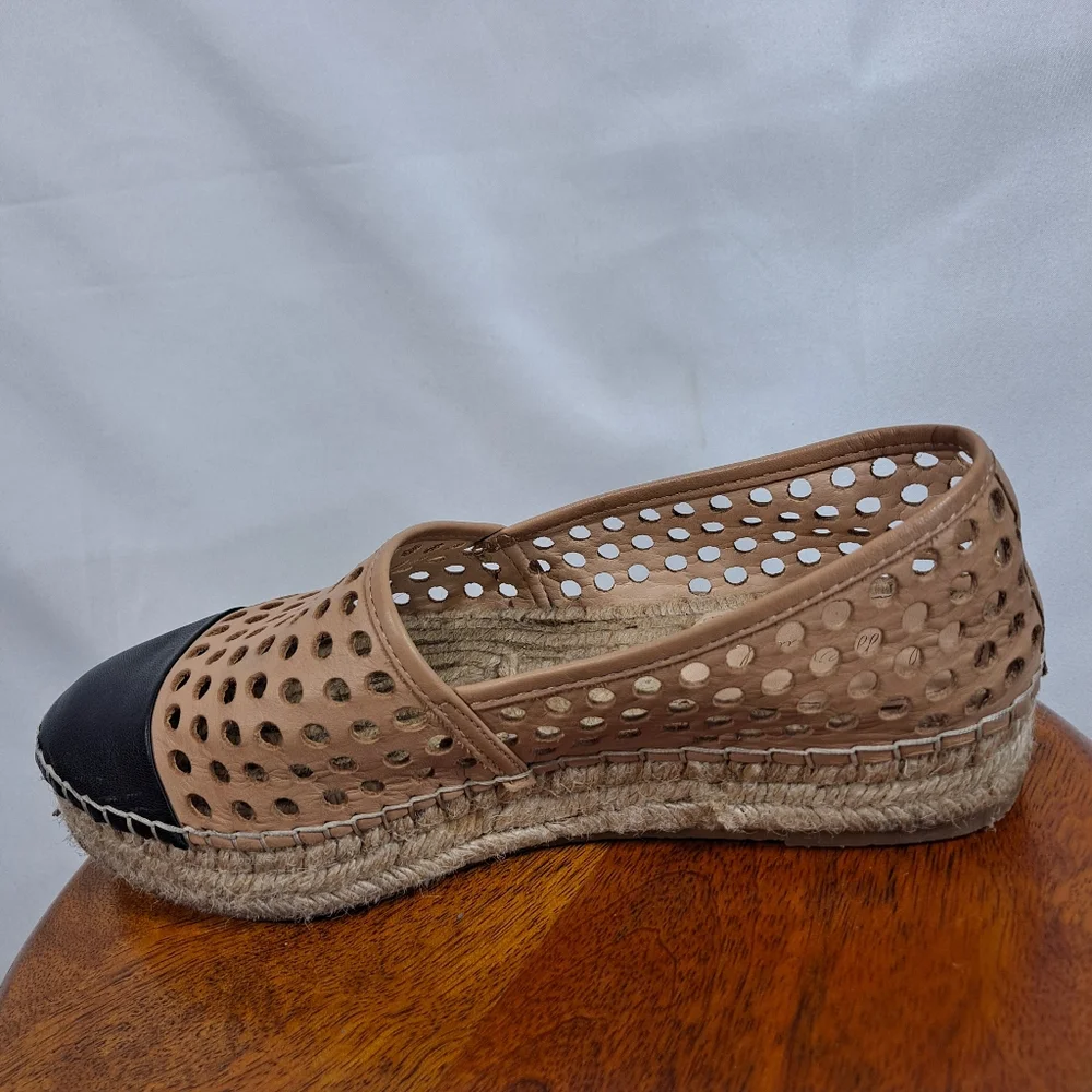 Loeffler Randall Mara Perforated Espadrille Flat Slip On Cap Toe Shoes